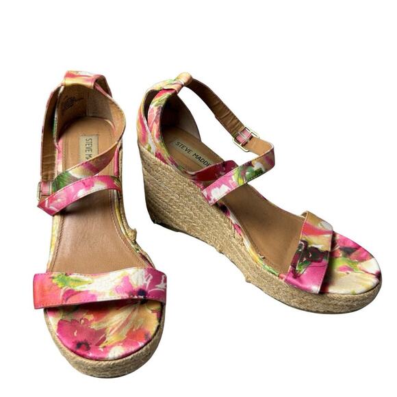 Steve Madden Montauk Espadrille Platform Wedge Sandals Floral Fabric Size 8.5 - Picture 1 of 12